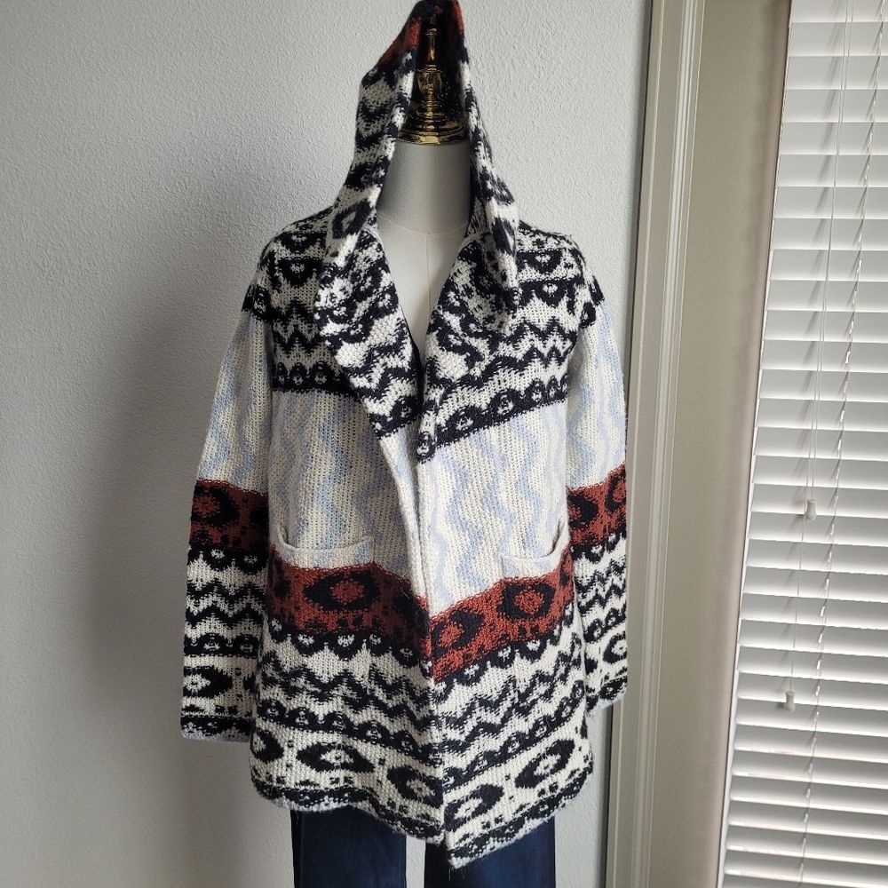 Abercrombie & Fitch Hooded Aztec Cardigan Sweater Size XS Alpaca Wool Blend Y2K
